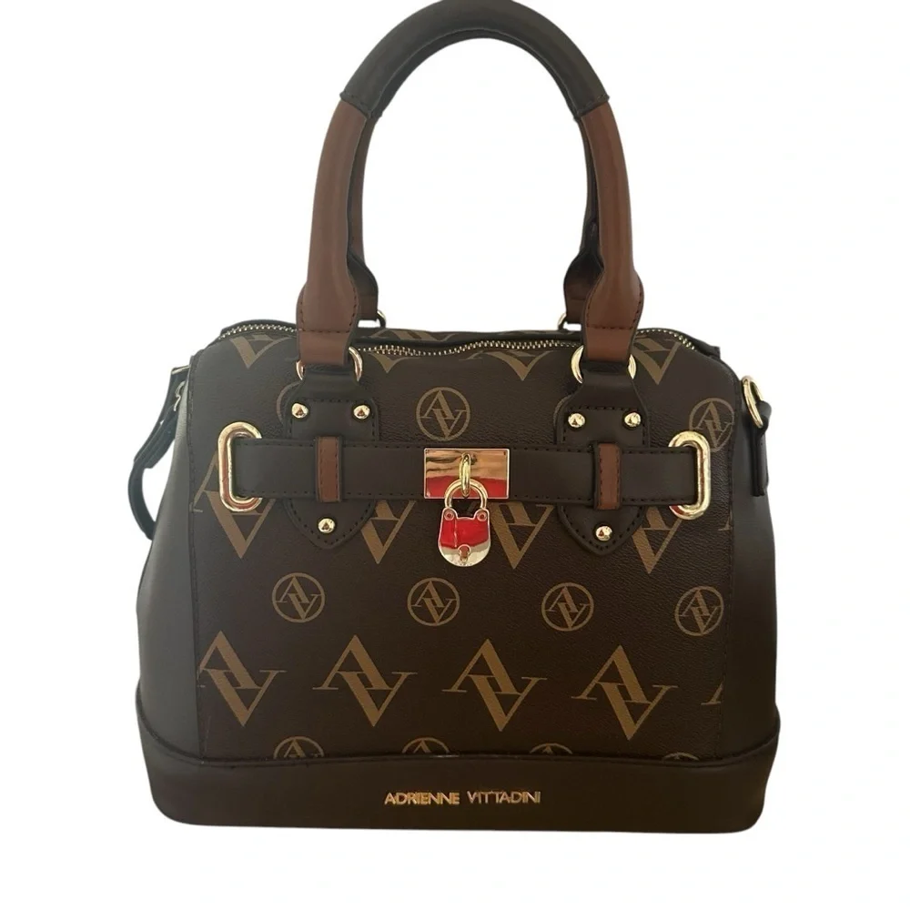 Adrienne Vittadini Brown Logo Satchel Handbag